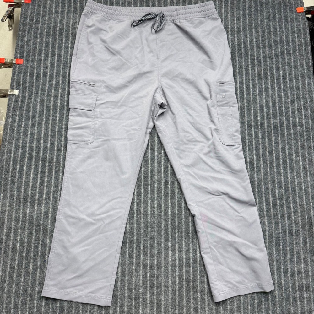 Jaanuu Womens Scrub Pants 1XL Gray Cargo Drawstring Medical Utility J85016E